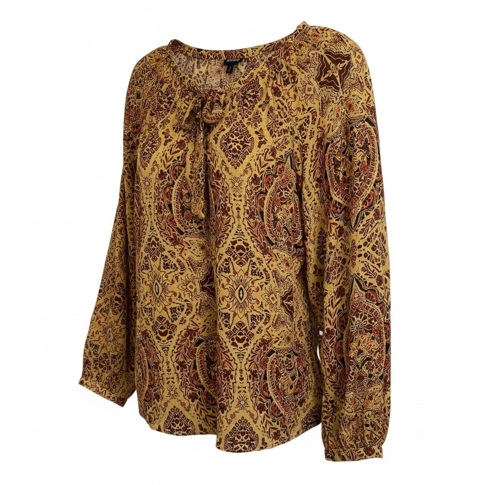 Torrid Womens Plus Size 3X‎  Paisley Tie Neck Long Sleeve Tunic Top